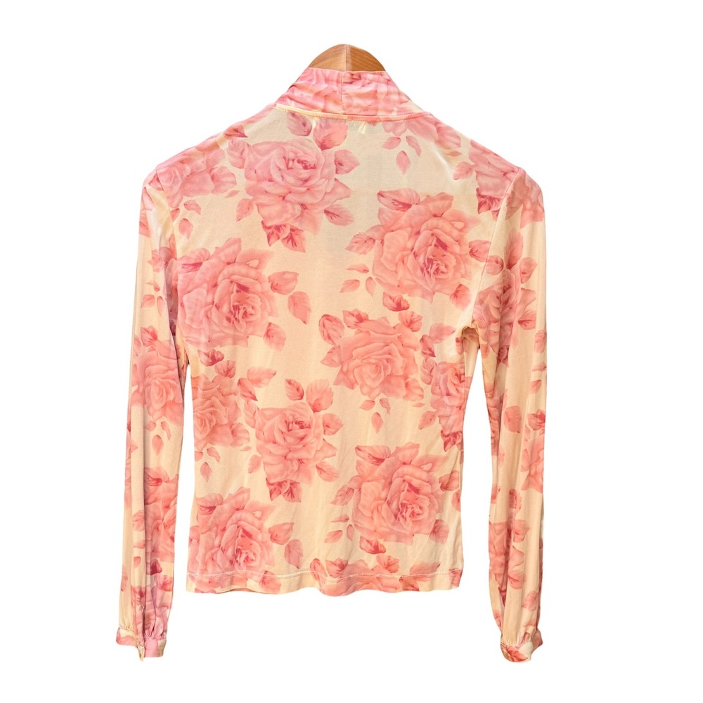 Vintage Banana Republic Blouse M Pink Rose Silk Tie Neck Floral Romantic Top - Picture 3 of 6